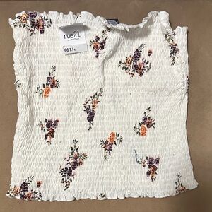 Rue21 White Smocked Crop Top with Floral Design